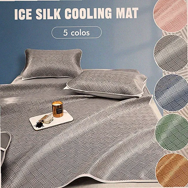 1 Set Carbon Ice Silk Cooling Mattress Pad Summer Soft Bed Mat with Pillowcase
