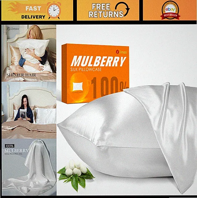 100% Mulberry Silk Pillowcase 22 Momme for Hair & Skin, Zippered White Cover 20"
