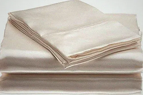 100% Pure Silk Satin Set 4pcs, Silk Fitted 15" Deep Pocket Mattress fit,Silk...