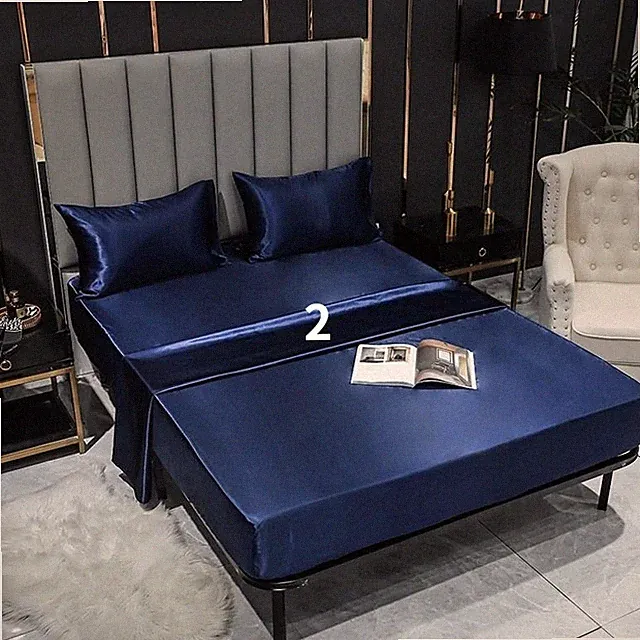 1PC Faux Silk Bed Sheet Satin Luxury Solid Shiny Bedcover Vintage Style Comfy
