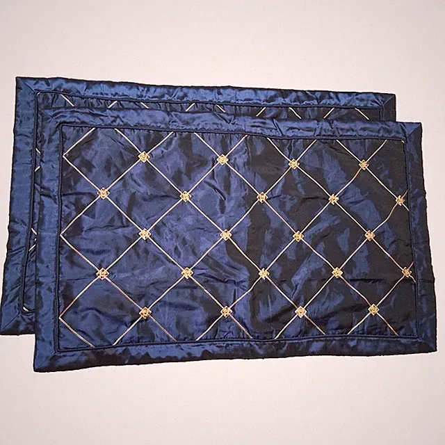 2 Faux Silk Navy Blue & Gold Large King Pillow Shams (Victoria Classics?)