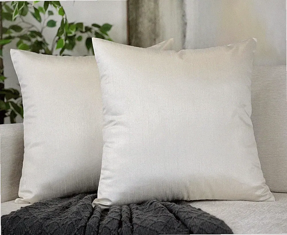 26x26 Inches Faux Silk Square European Shams, Zipper Closure, Ivory (Set of 2)