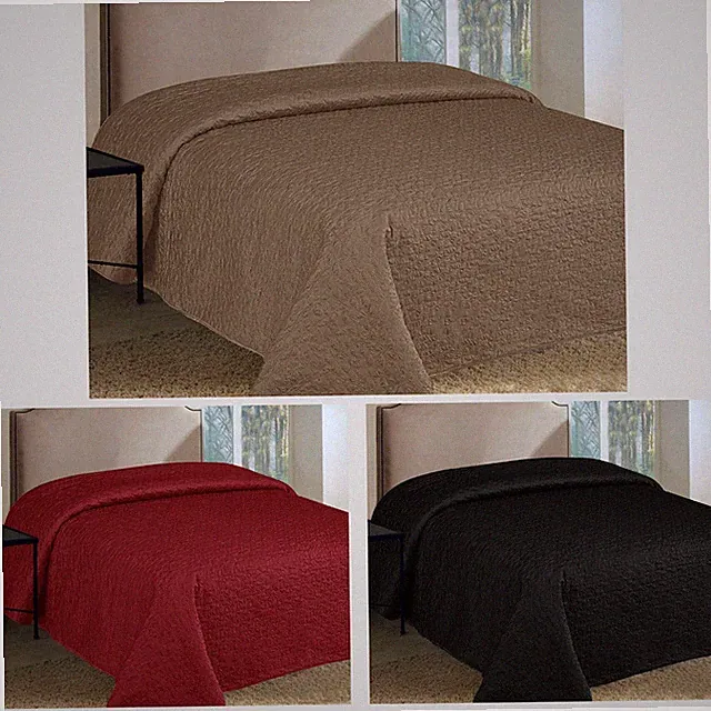 3 Colors - QUEEN Cotton Filled Bedspread / Coverlet - BLACK BURGUNDY COFFEE