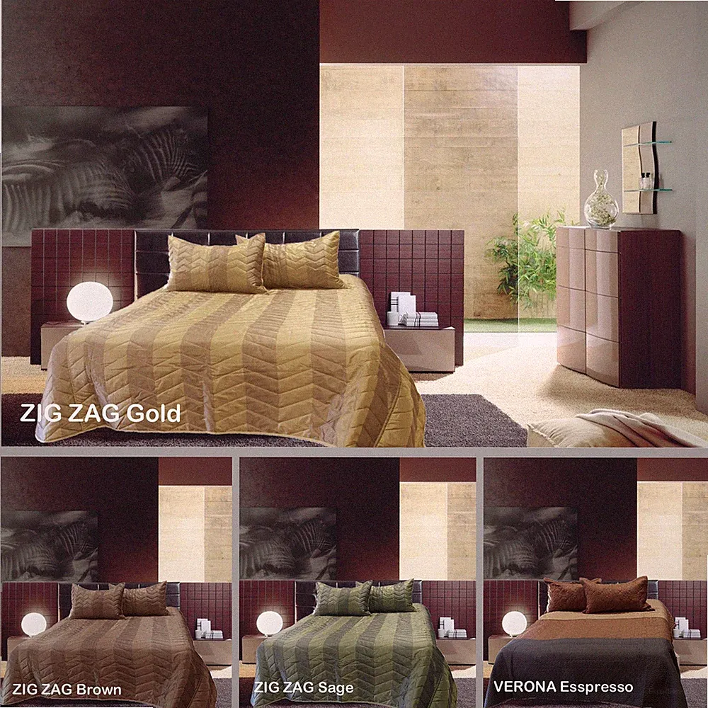 3 Pce QUEEN Zig Zag Verona FAUX SILK Quilted Bedspread / Coverlet + 2Pillowcases