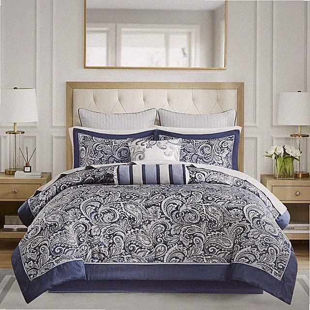 Aubrey Cozy Comforter Set, Faux Silk Jacquard Paisley Design - All Season Dow...