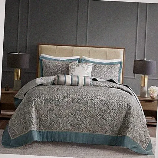 Aubrey Reversible Quilted Bedspread Set, Solid Reverse Oversized Queen Teal