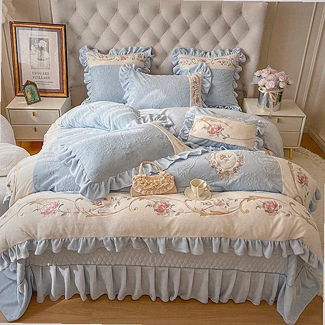Bedding Set 4 Pcs 3d Carved Milk Velvet Super Warm Duvet Cover Bed Cover Set