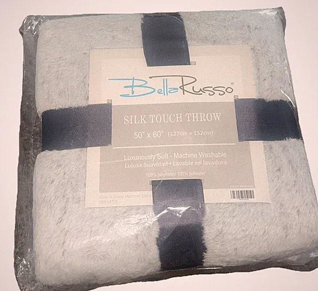 Bella Russo Silk Touch Throw Blanket 50"x60" Gray Luxuriously Soft NEW
