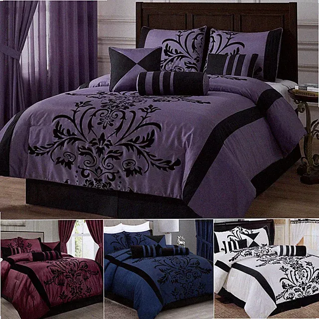 Chezmoi Collection Nobility 7-piece Flocked Floral Faux Silk Comforter Set