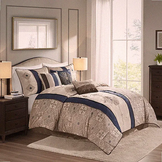 Comforter Faux Silk-Traditional Luxurious Jacquard Design All Season Set, Mat...