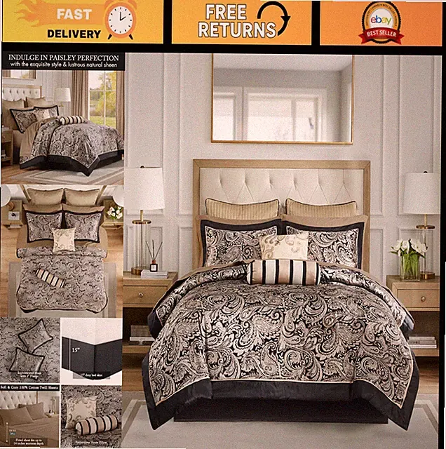 Cozy King Comforter Set - Faux Silk Jacquard Paisley, Down Alternative, 12 Piece