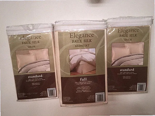 Elegance Faux Silk 2 Standard Sham and Full Bedskirt Ivory 20" x 26" NEW Cream