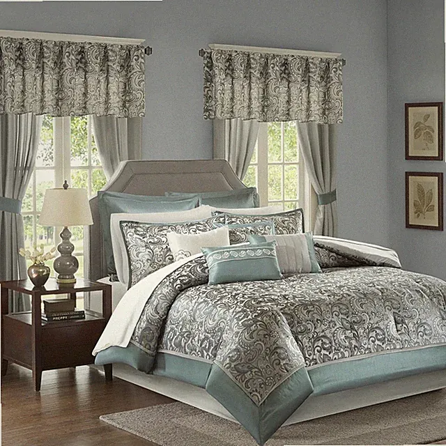 Essentials Brystol 24 Piece Room in a Bag Faux Silk Comforter Jacquard Paisley D