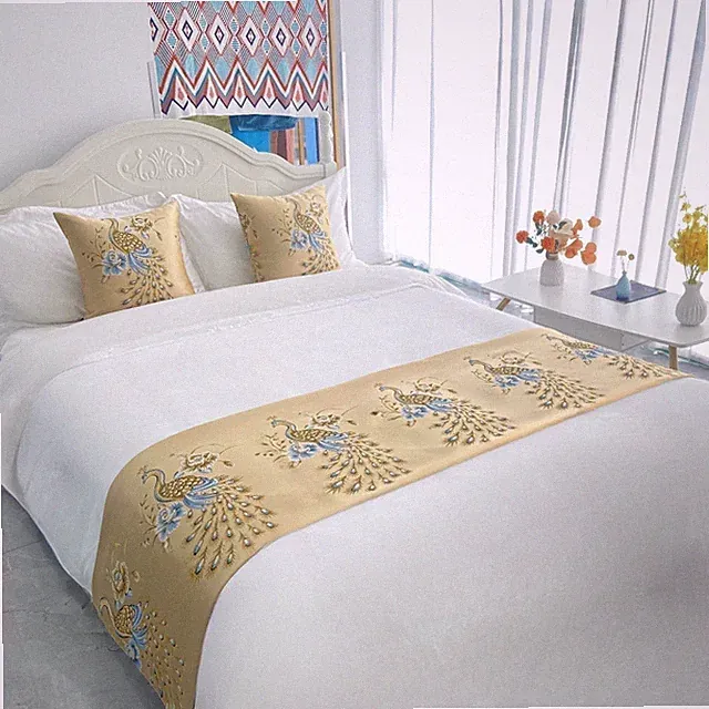 Ethnic Satin Faux Silk Bed Runner Cover Hotel Bedroom Chinese Bed Runner Decor