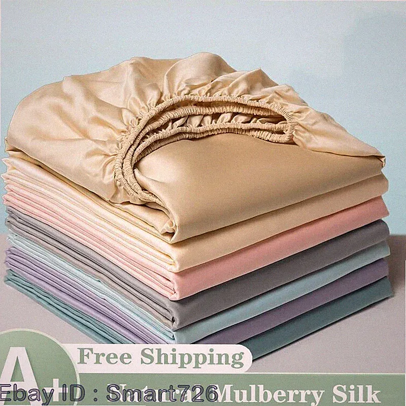Faux Mulberry Silk Fitted Bed Sheet with Elastic Bands Mattress Cover Bed Cover