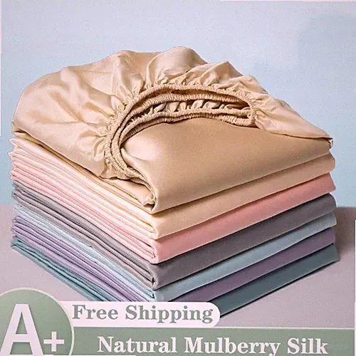 Ice Silk Fitted Bed Sheet with Elastic Bands Luxury Mattress Cover Bed Cover