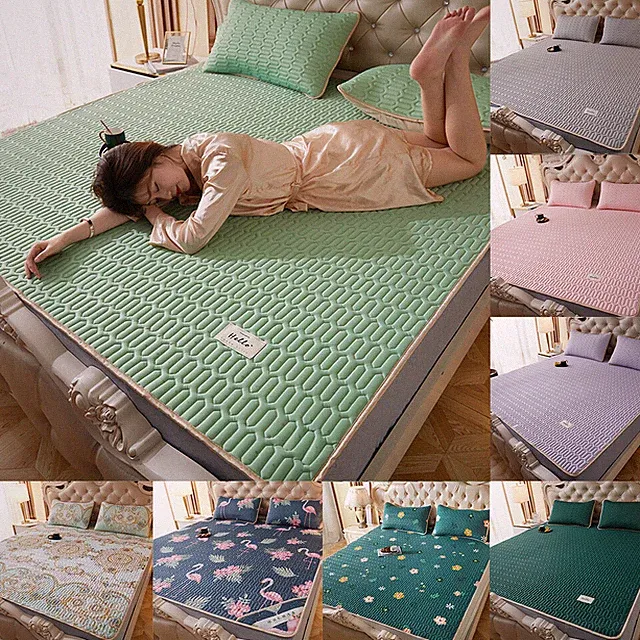 Ice Silk Latex Summer Sleeping Mat Soft Breathable Bed Mattress Pillowcase 4size