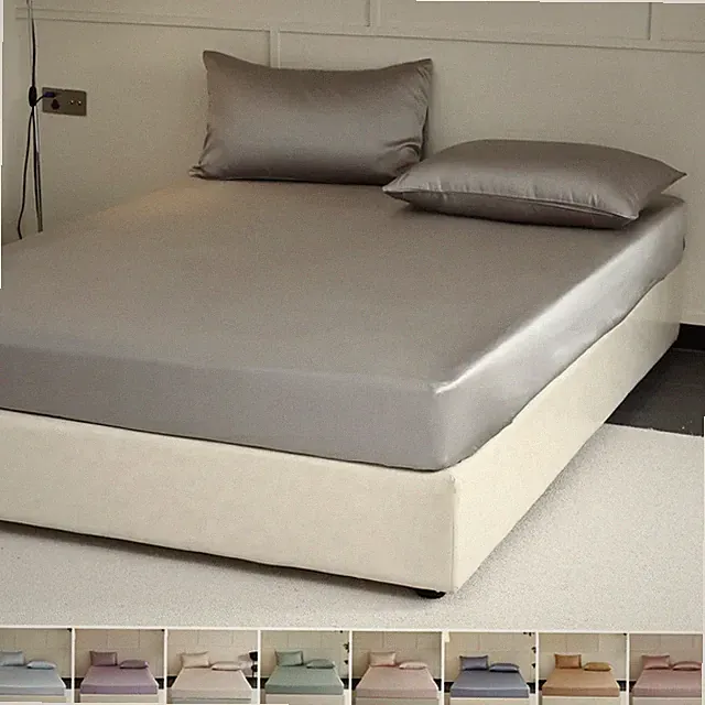 Luxury Natural Silk FittedSheet with Elastic Bands Smooth MattressCover Non-Slip
