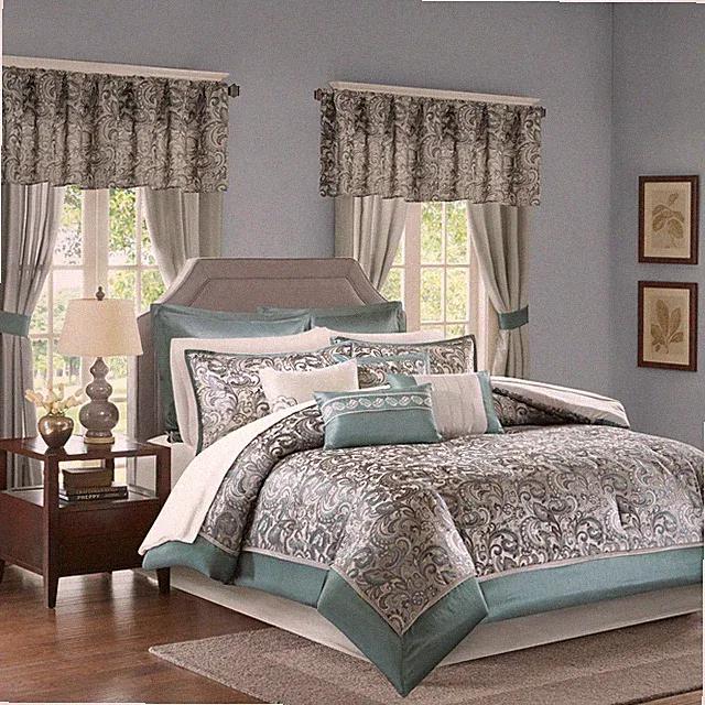 Madison Park 24 Piece Faux Silk Paisley Queen Comforter Set with Matching
