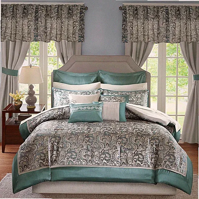 Madison Park 24 Piece Faux Silk Paisley Queen Comforter Set with Matching Curtai