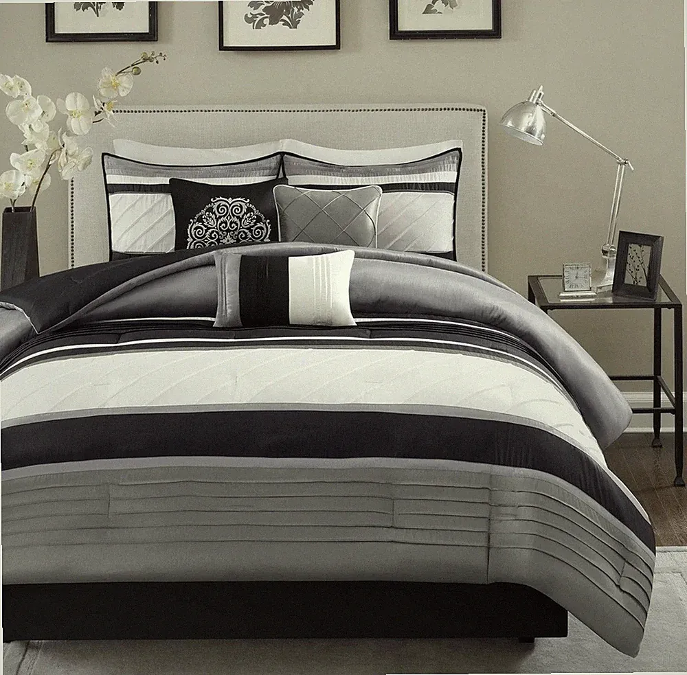 Madison Park 7 Piece Faux Silk Pieced Elegant Comforter Set King Size Bed