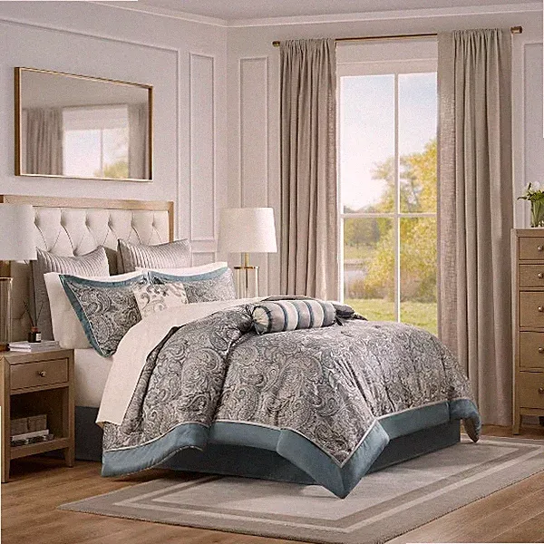 Madison Park Aubrey Cozy 12 Piece Comforter Set & Sheet,Luxe Faux Silk King Teal