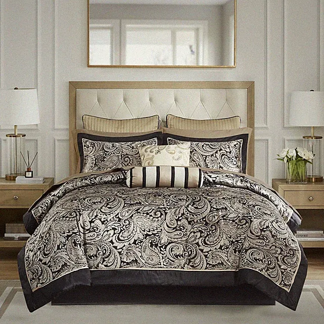 Madison Park Aubrey Cozy Comforter Set, Faux Silk Jacquard Paisley Design All, Q