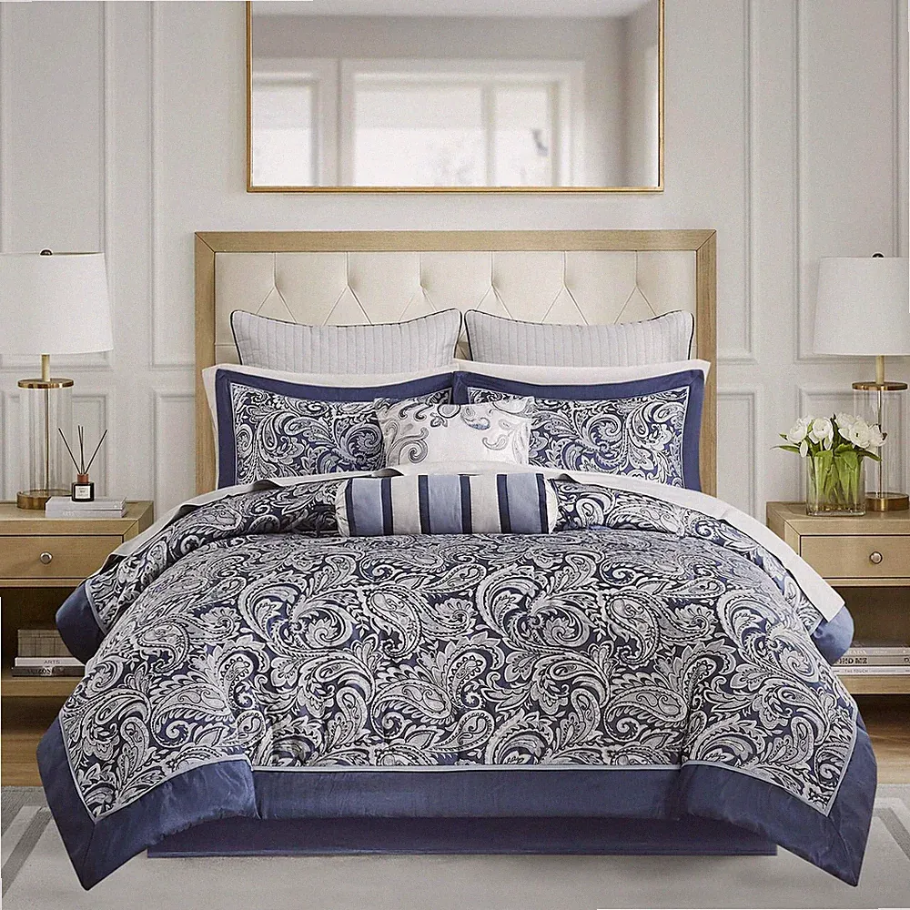 Madison Park Aubrey Cozy Comforter Set, Faux Silk Jacquard Paisley Design -...