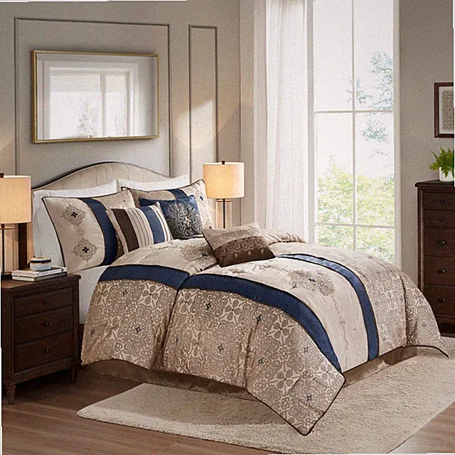 Madison Park Comforter Set, Faux Silk Jacquard Design, All Season, Matching Bed