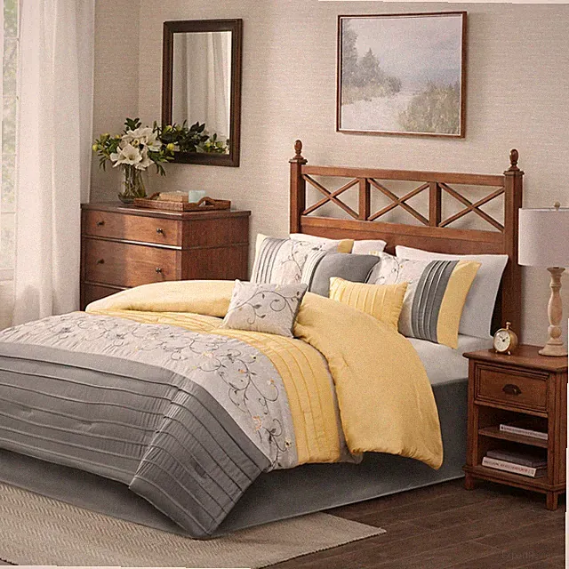 Madison Park Reversible Comforter Set—Solid Faux Silk Floral Patchwork Bedding