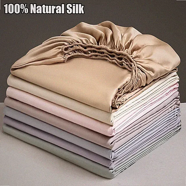 Mulberry Silk Fitted Bed Sheet with Elastic Band Luxury Mattress Cover Bed Cover