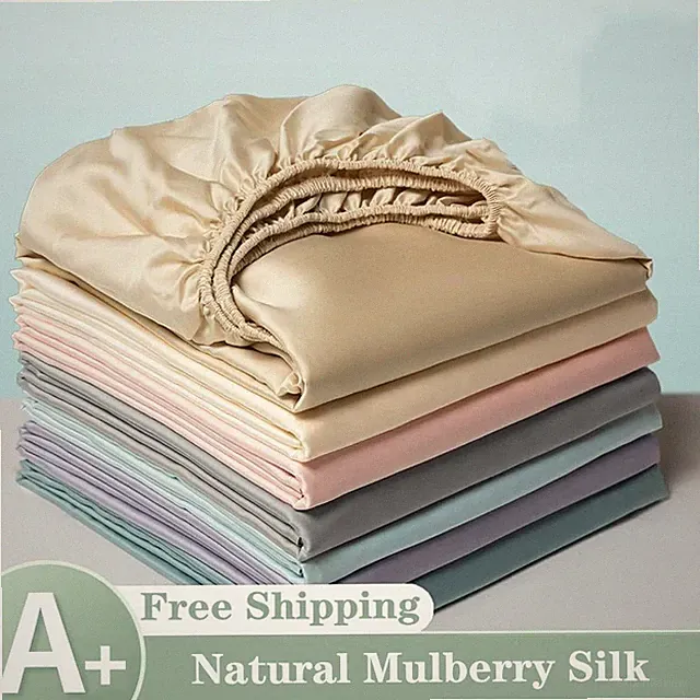 Mulberry Silk Fitted Bed Sheet with Elastic Bands Luxury Mattress Bed Cover