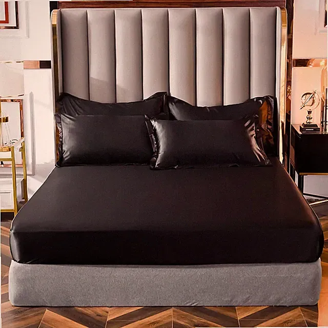 Satin Bed Sheet,European Artificial Silk mattress Cover Elastic Band FittedSheet
