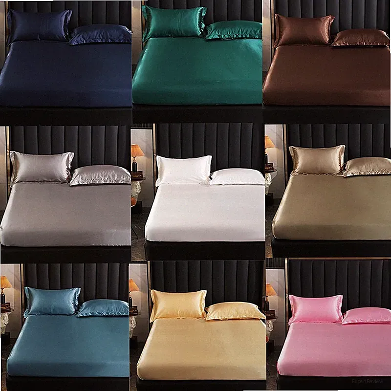 Satin Faux Silk Fitted Sheets Twin Full Queen King Bed Mattress Cover Ultra Soft