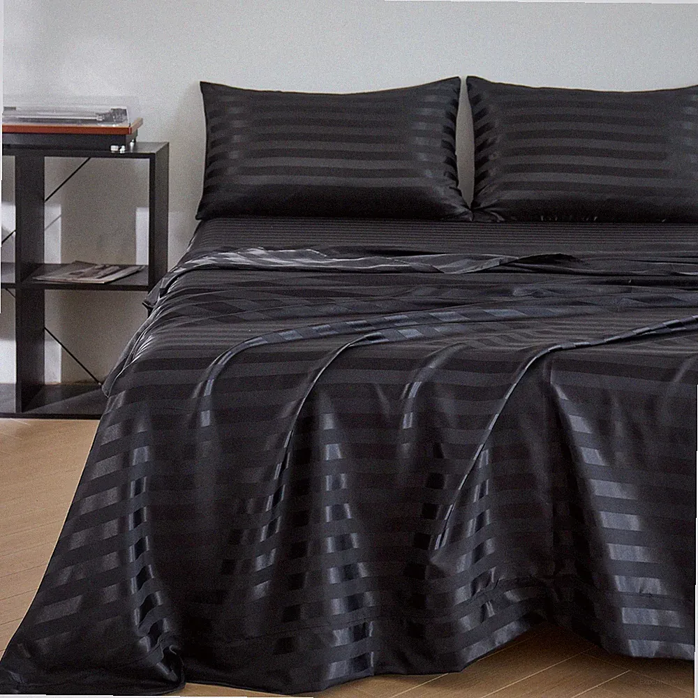 Satin Sheet Set Cooling Faux Silk Bed Sheet Deep Pocket Fitted Sheet Pillowcase