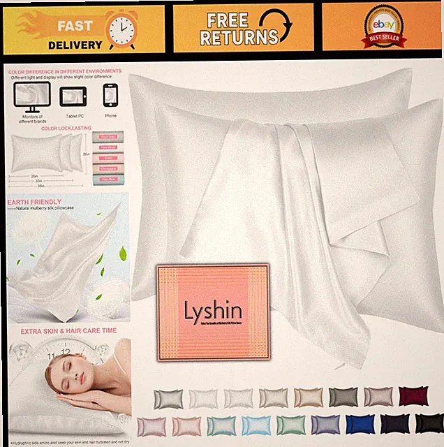 Silk Pillowcases 2 Pack Standard Size, Hidden Zipper, Soft Cooling Satin Set, Gi