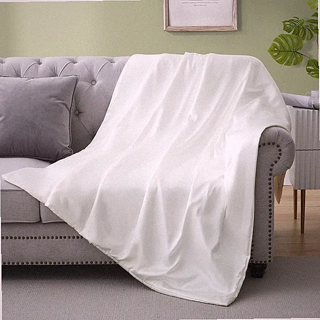 Silk Throw Blanket - White Cooling Packable Satin Blanket for Couch, Bed, Cam...