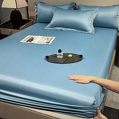 Soft Luxury Satin Fitted Bed Sheet with Elastic Bands Ice Silk Mattress Cover