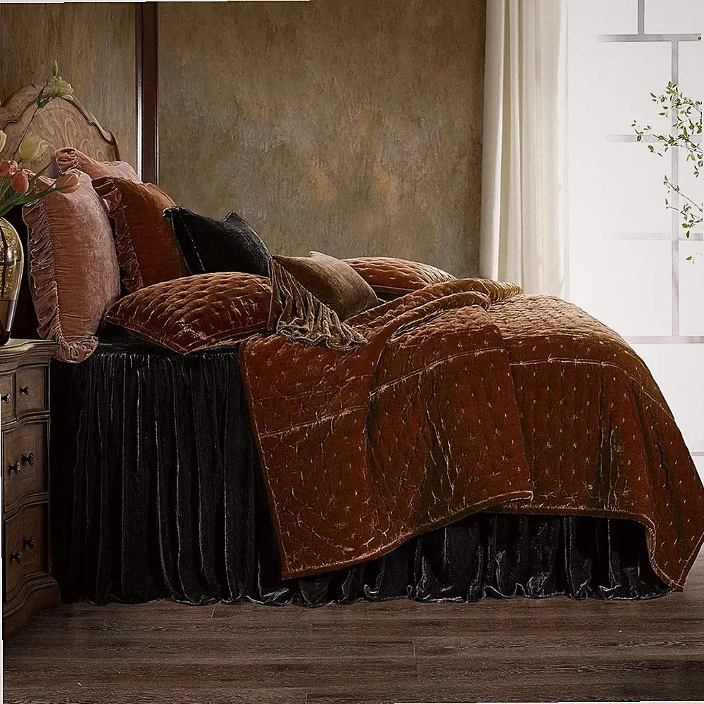 Stella Faux Silk Velvet 3-Piece King Bedspread Set with Pillow Shams, Black